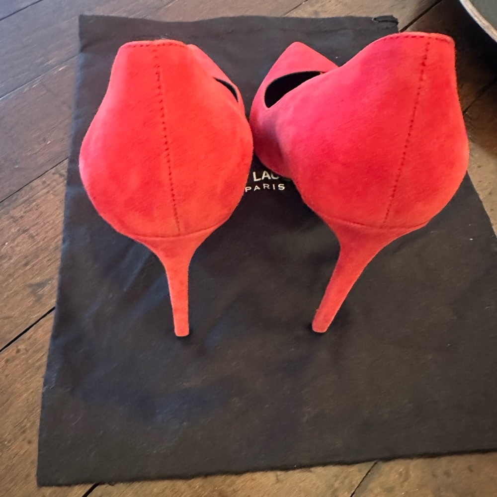 Saint Laurent Red Suede Heels - Picture 6 of 10
